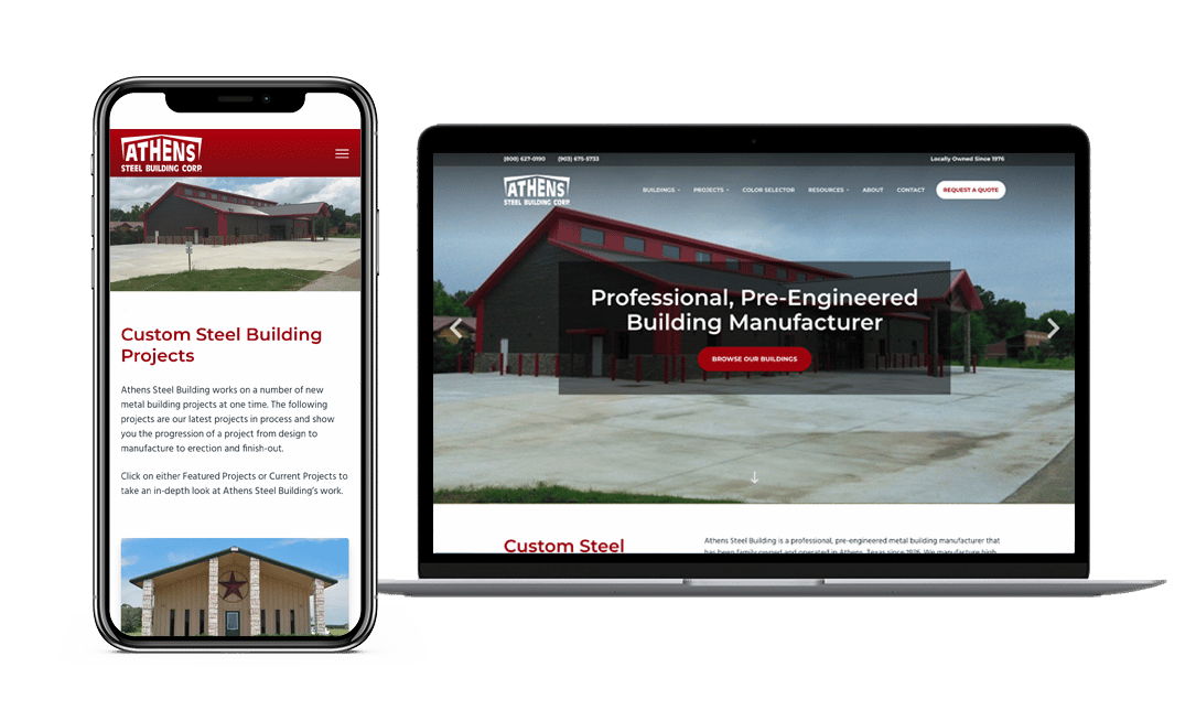 Athens Steel Building Website Project by Lead Gear with Mobile Responsive Design