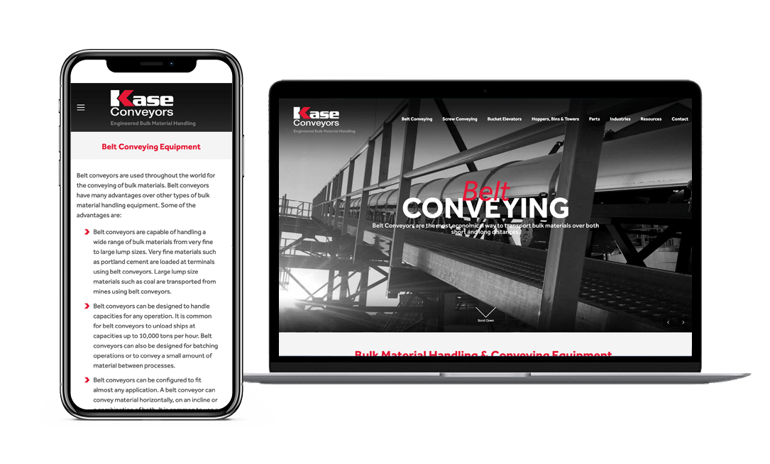 Kase Conveyors Website Project by Lead Gear with Mobile Responsive Design