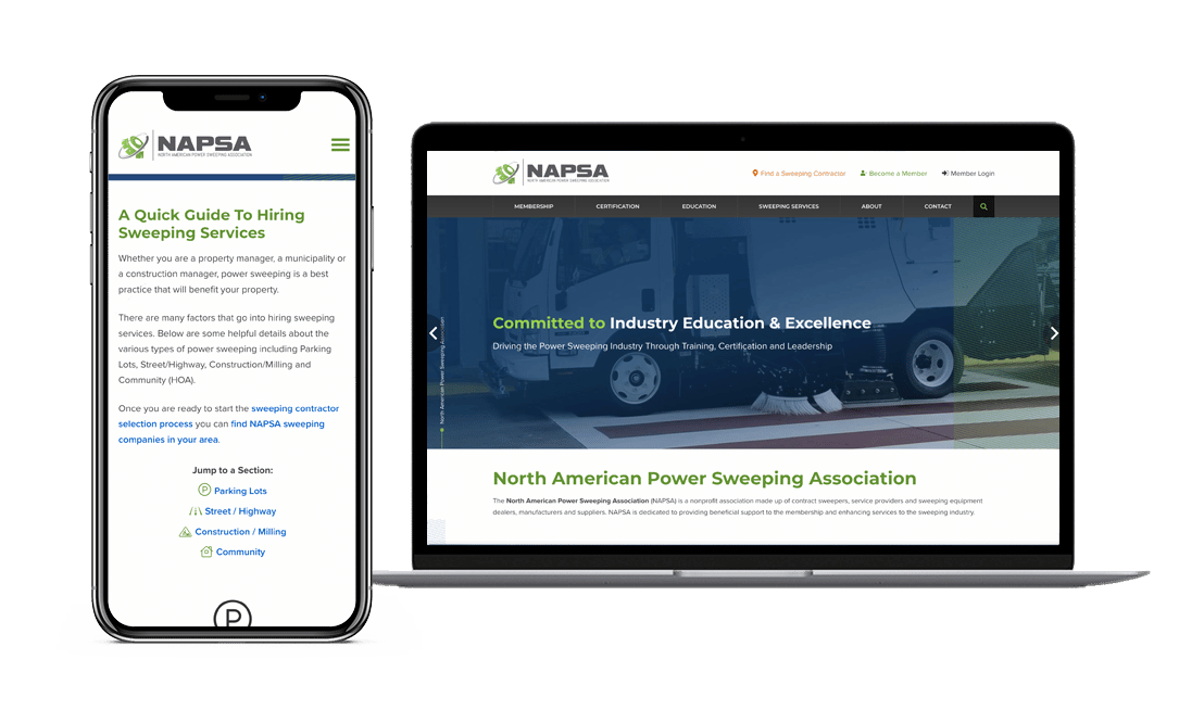 North American Power Sweeping Association Website Project by Lead Gear with Mobile Responsive Design