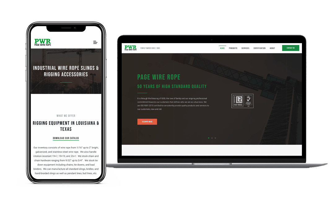 Page Wire Rope Website Project by Lead Gear with Mobile Responsive Design